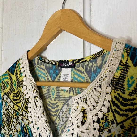 Vintage : Cocomo : size : S : Y2K boho crochet summer print blouse top - Picture 3 of 9